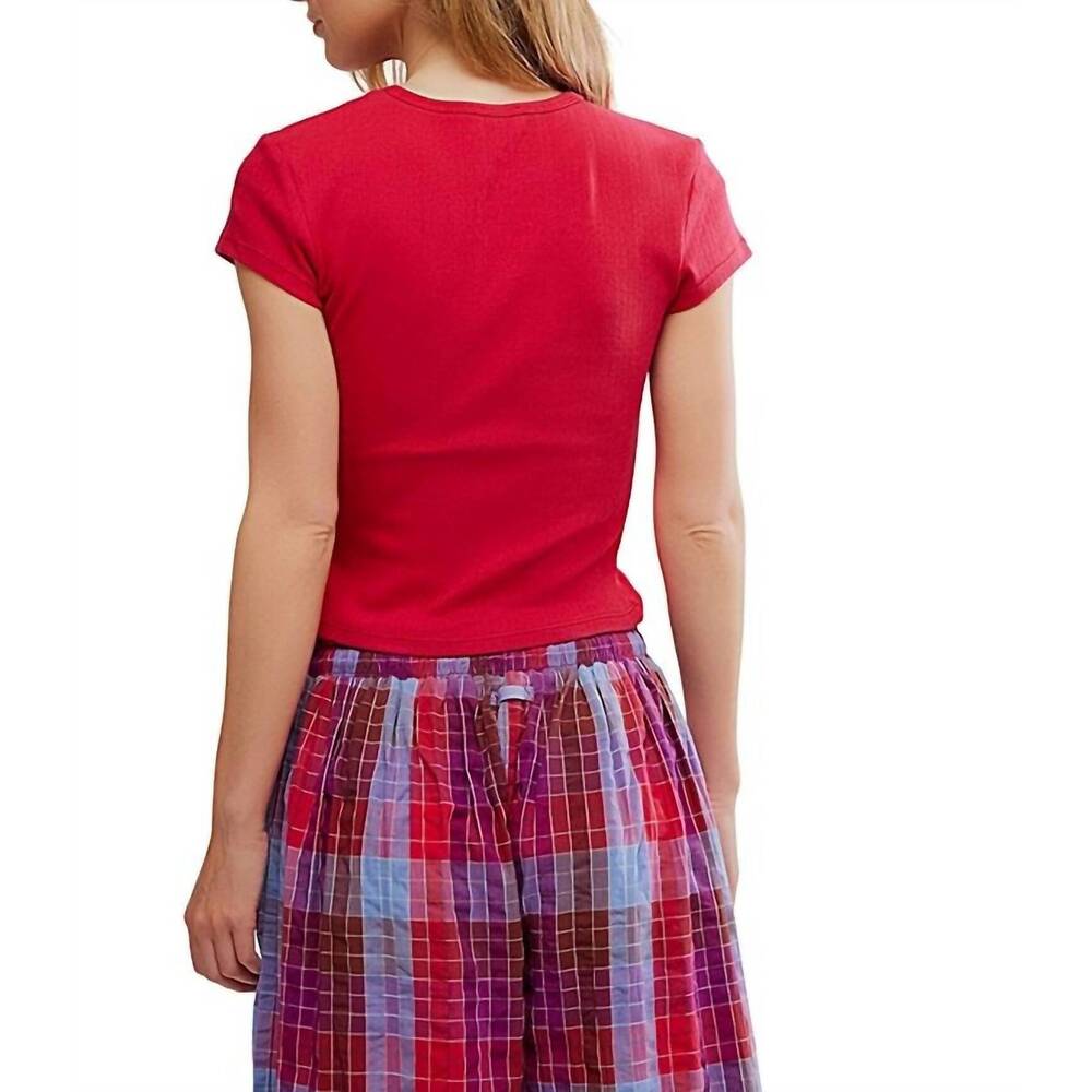 NEW FREE PEOPLE wait a minute tee in lipstick red - Picture 4 of 4